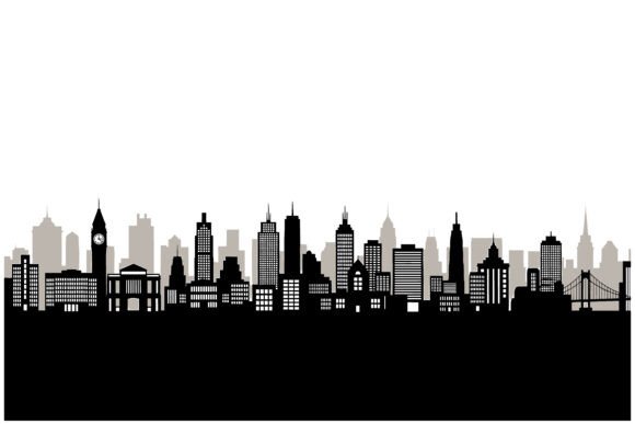 City Skyline with Clock Tower Set: Urban Elegance in Design