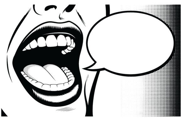 Comic Book Style Screaming Face with Spe: A Visual Punch