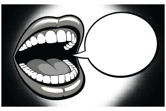 Comic Style Mouth with Speech Bubble Tee: A Dynamic Design Asset
