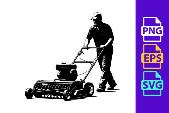 Dynamic Energy in Design: The Man Pushing a Lawn Mower on a Plain Back Clipart
