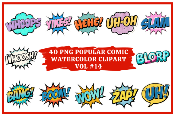 Popular Comic Watercolor Clipart Vol #14: Bold Design Elements