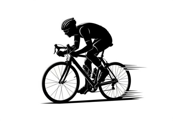 Silhouette Cyclist Riding Bicycle Lines: Dynamic Design Assets