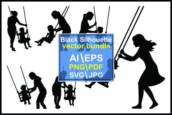 Silhouettes Adults Children Swinging Set: Capturing Joy in Motion