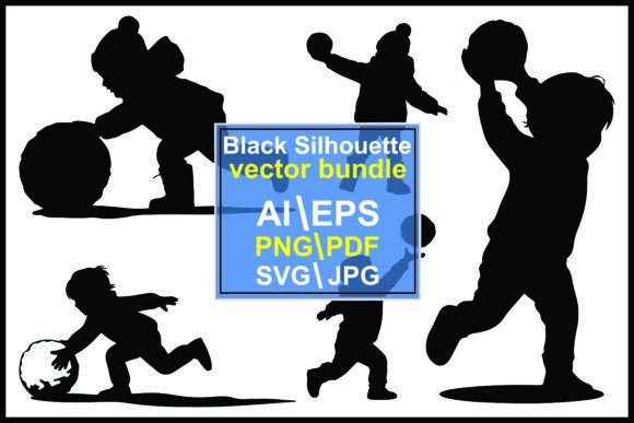 Silhouettes Children Playing Snowballs: A Designer's Winter Asset