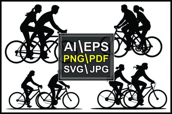 Silhouettes Groups People Riding Bicycle: Dynamic Movement in Design