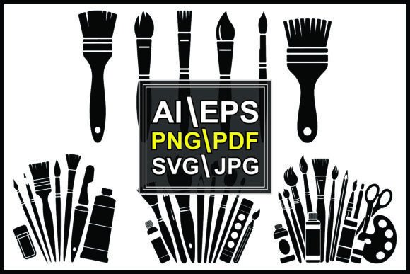 Silhouettes of Artist Paintbrushes Tools: A Designer's Asset