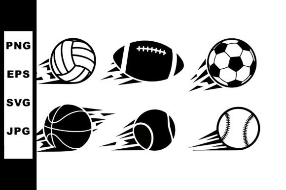 Six Flying Sports Balls Icons: Dynamic Energy for Design