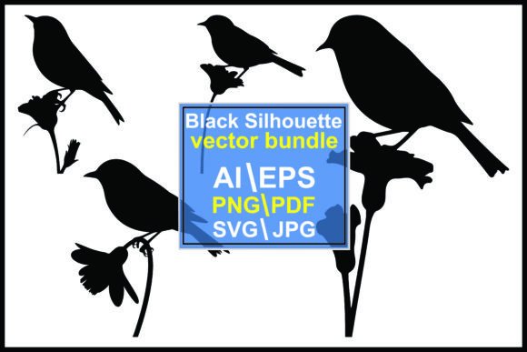 Timeless Botanical Art: Silhouettes Birds Flower Stems