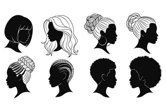 Women with Different Hairstyles Set: A Designer's Guide to Silhouette Art